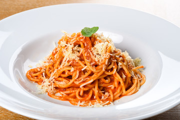 Spaghetti Napoli with Neapolitan sauce, Napoli sauce or Napoletana sauce, spaghetti Napoli