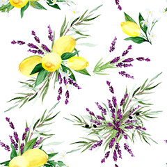 Seamless pattern witn lemon and lavender