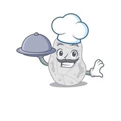 mascot design of white planctomycetes chef serving food on tray