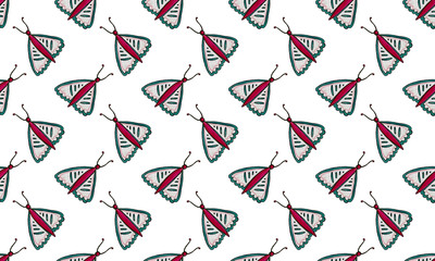 Seamless pattern with hand drawn butterflies. Hand drawn illustration of pretty insect with big beautiful wings. Natural design