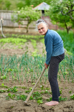 Old woman farmer in the garden