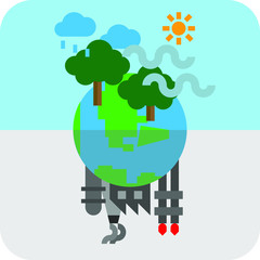 Icon of contrast environment on planet earth between heavy industrail pollution and green nature conservation. Climate change is the world issue made from industrial and dirty technology.