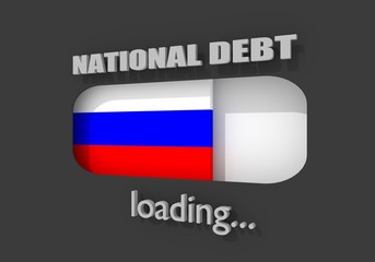 National debt prodress bar read high level result. National flag of Russia. 3D rendering