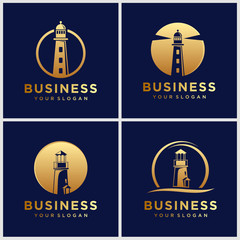 business golden lighthouse logo design template vector.