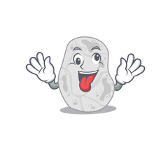 A mascot design of white planctomycetes having a funny crazy face