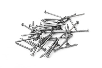 Metal nails isolated on white background.