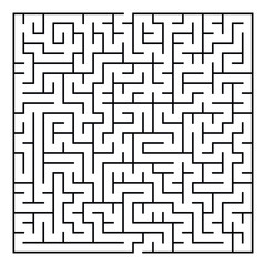 Maze. Education logic game labyrinth for kids. Find right way. Isolated simple square maze black line on white background. Vector illustration.