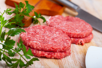 Cooking ingredients, raw burger cutlets