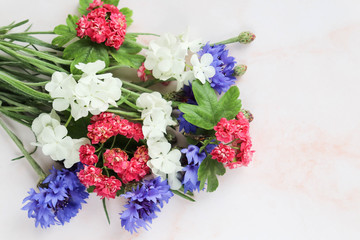 bouquet of colorful flowers on a pink background