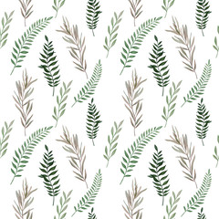 Seamless pattern with beige and green leaves.