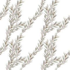 Seamless pattern with olive branch. Pattern with beige leaves.