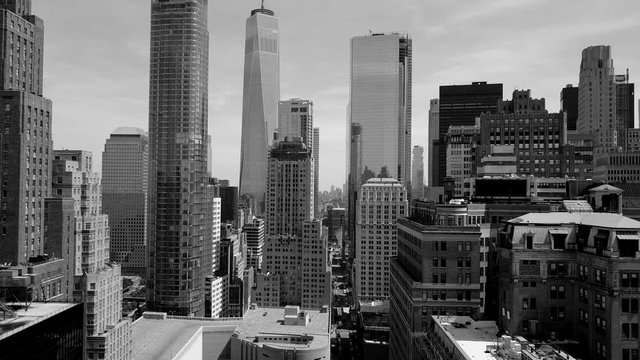 Descending Crane Shot of the World Trade Center Black and White