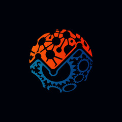human brain with heart. This professional logo design shows a rounded abstract shape of human brain representing technology, neuroscience, creativity and innovation.