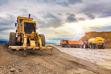 Various machinery and equipment for road construction or civil engineering