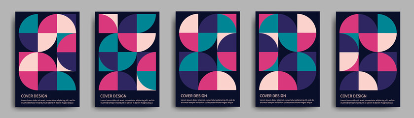 Retro geometric covers design vector set. 70s style design.