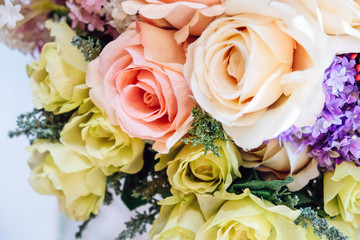 Floral background. artificial flowers in a colorful