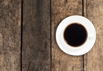 Coffee on old wooden floors with free space.