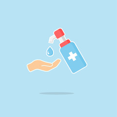 Disinfection. Hand sanitizer bottle icon, washing gel. Vector illustrationDisinfection. Hand sanitizer bottle icon, washing gel. Vector illustration	
