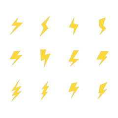 Set Lightning bolt. Thunderbolt, lightning strike, Modern flat style vector illustration.