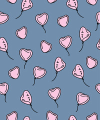 Valentines hearts balloons flying on pink sky background. Vector love seamless pattern for Happy Mother's or Valentine's Day greeting card design. Symbol of relationships, feelings, souls, icon love