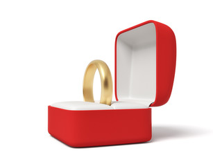 3d rendering of engagement ring in red box isolated on white background