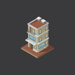 Building isometric on dark gray background