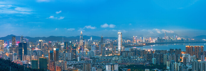 Fototapeta na wymiar Night view of the city skyline of Dananshan, Qianhai, Shenzhen, China