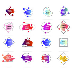 Modern geometric badges set. Colorful vector gradient shapes composition. Trendy minimal design. 3D graphic futuristic style 