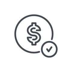 Obraz premium Payment confirmation line icon. Dollar with tick vector outline sign.