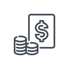 Income, Budget and profit line icon. Dollar budget with stack of coins vector outline sign.