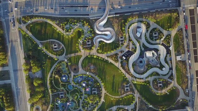 Maggie Daley Park and South Lake Short Drive Drone Video Downtown Chicago Illinois USA