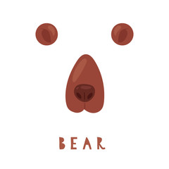 Vector illustration of animal face for selfie photo or video chat for apps. Cute and funny cartoon character, bear head mask with nose and ears for masquerade, carnival, costume party