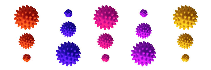 Set of multi-colored needle balls of different sizes isolated on a white background.