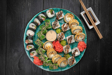 Different kinds of sushi roll. Japanese food.
