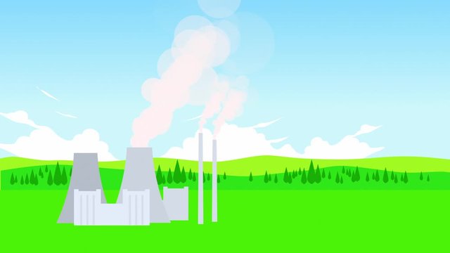 Kraftwerk mit Rauch - Loopbare Animation Wiederholbar