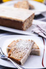 Banana cake  on white plate