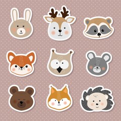 Vector set cute little animals face , baby picture.