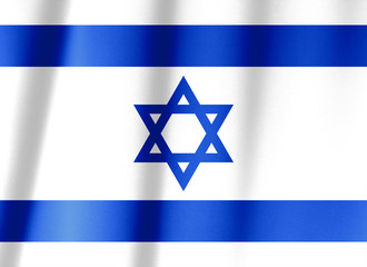 Close up shot of wavy blue and white Israeli flag