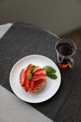 strawberry toast and a cup of tea