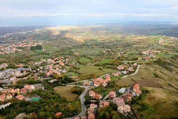 Bird eye view over Republic of San Marino from Monte Titano ("Mount Titan")