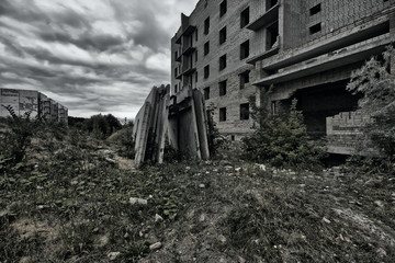 Gloomy landscape in an abandoned city