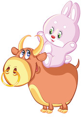 hare riding on the back of a bull, horoscope, isolated object on a white background, vector illustration,