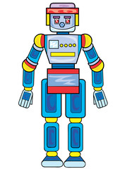 toy robot in blue, isolated object on a white background, vector illustration,