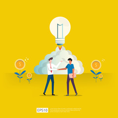 Business partnership deals and agreement to achieve success in teamwork and profit concept design. businessman investment on technology startup doing handshakes. Flat vector illustration