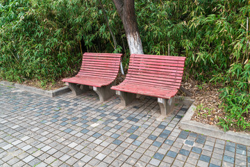Wooden bench in the city park