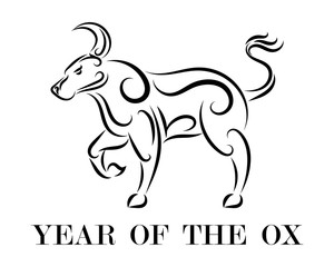 Line Vector Illustration of ox. It is signs of year of the ox.