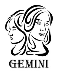 Black line vector logo of twin women. It is sign of gemini zodiac.