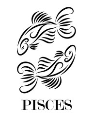 Black line vector logo of two fish. It is sign of pisces zodiac.