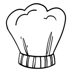 Kitchen hat. Digital doodle outline art. Print for stickers, banners, decoration, menus, restaurants, cafes, wrapping paper, fabrics, cards, invitations, books, coloring pages
