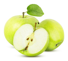 three green apple sliced isolated on a white background